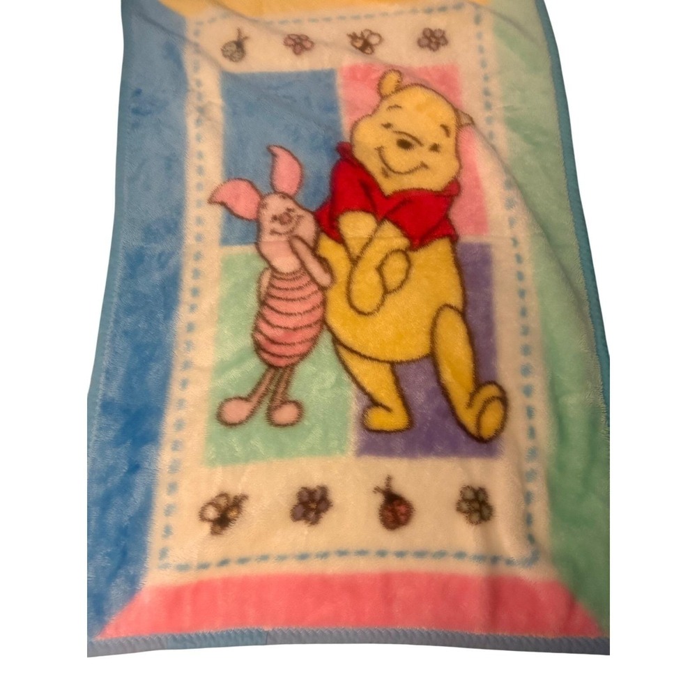 VTG Disney Crown Craft Winnie The Pooh Piglet Bees 30x45 Plush Baby Blanket